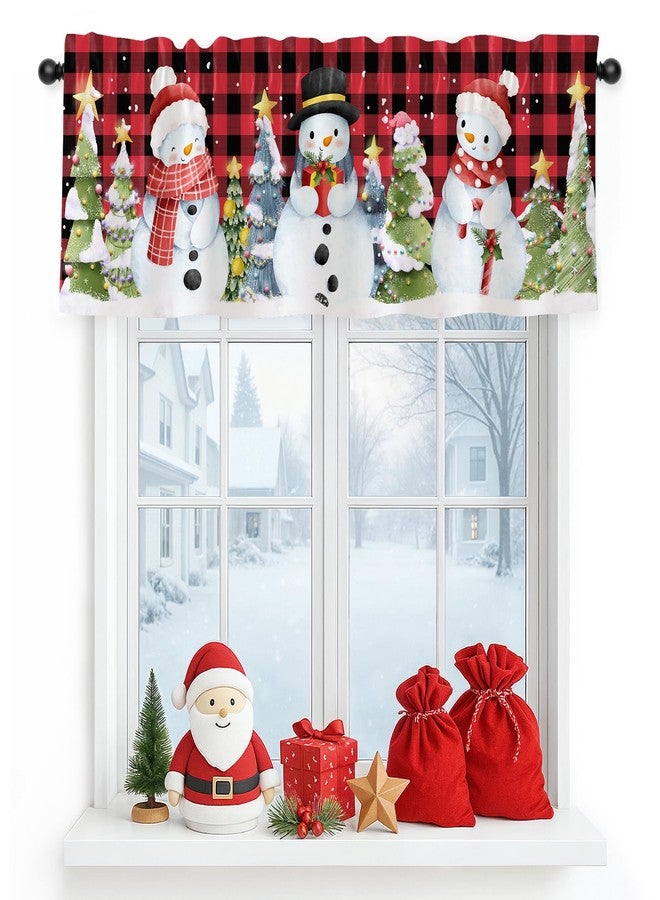 JRLCTECH Snowman Christmas Valance Curtain for Kitchen, Christmas Decorations Window Valance Curtains, Winter Tree Snowman Curtain Drapes for Living Room Bedroom 54x18 in, Rod Pocket Window Treatment - Image 2